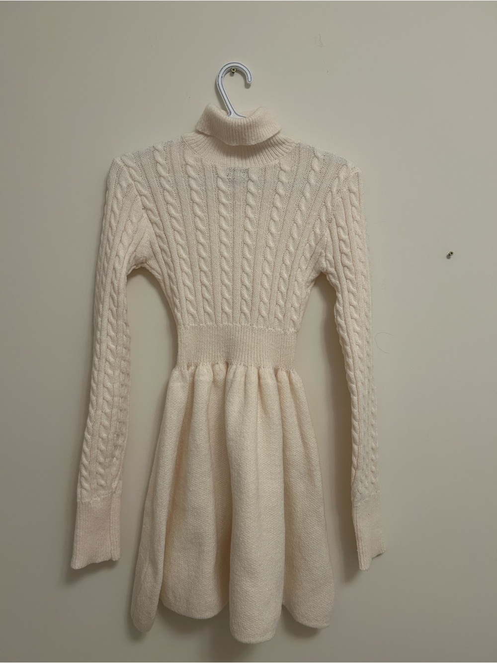 SHEIN Cream Cable Knit Turtleneck Sweater Dress